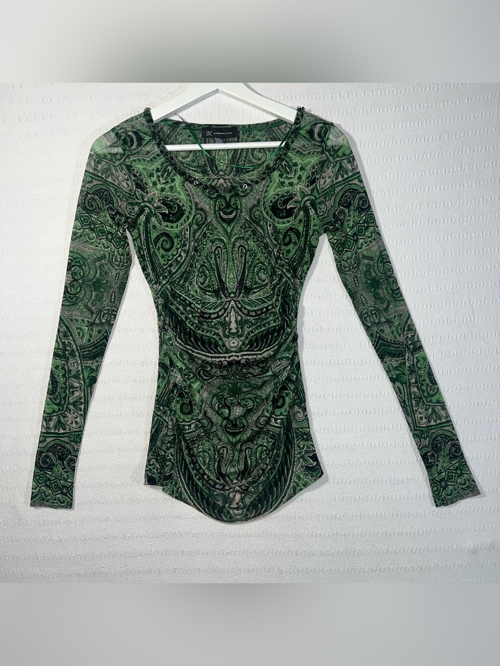 Inc Womens Y2K Fairy Grunge Mesh Sequin Top Size M Green Sheer 2000s
